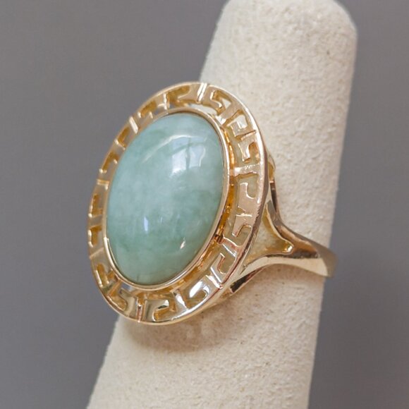 14K Gold & Jade Statement Ring — Signed WW BRZ - Picture 4 of 10